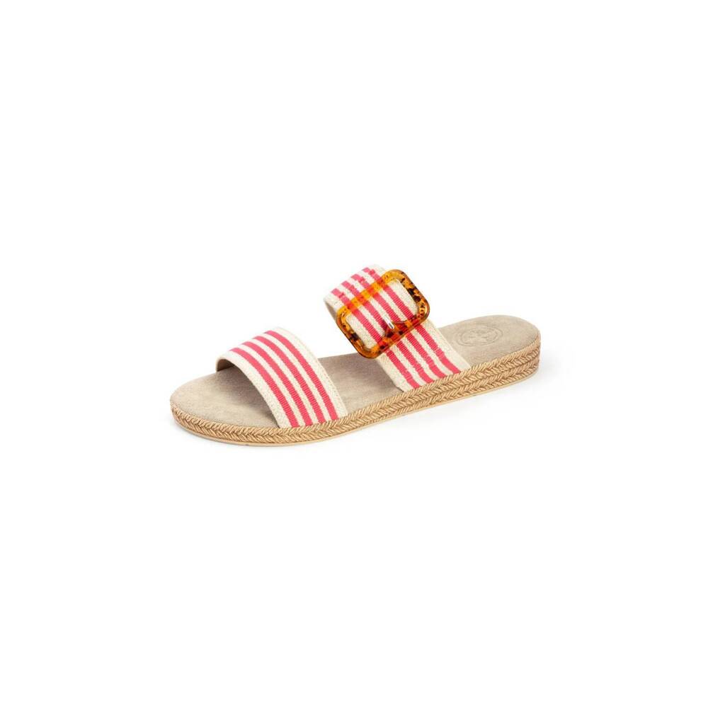 NEW CHARLESTON SHOE CO. women's hunter sandals in pink linen stripe